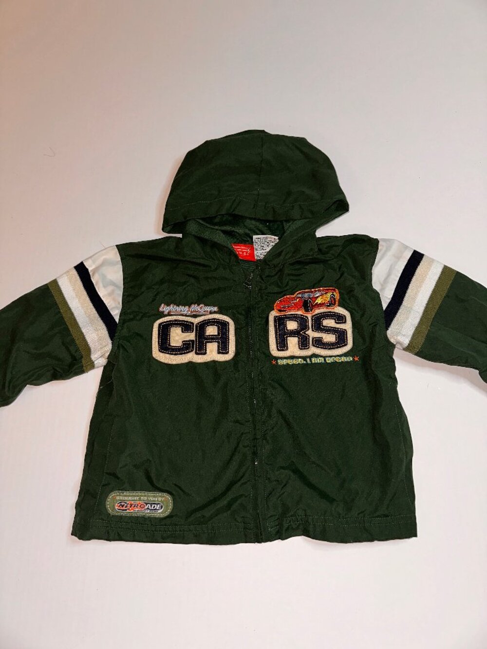 Disney Pixar Cars Lightning McQueen Boys Hooded Windbreaker Jacket Green 3T VTG